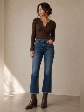 MOTHER Hustler Ankle Fray Jeans Size 26 Blue Cropped Flare